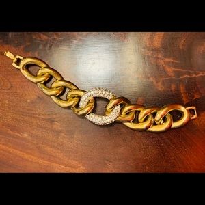 Givenchy chunky curb gold bracelet rhinestone 7.5”